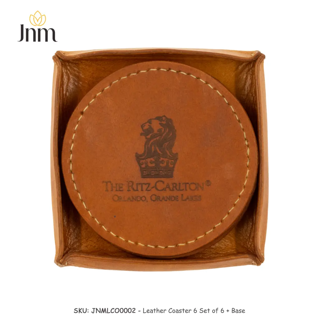Leather Coaster - Set of 6 + Base
